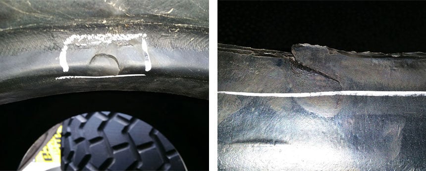Talón del neumático aplastado con una palanca