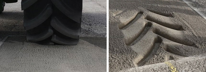 Comparación de huellas entre unos neumáticos VF y unos neumáticos convencionales